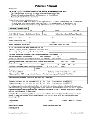 Paternity Affidavit Form