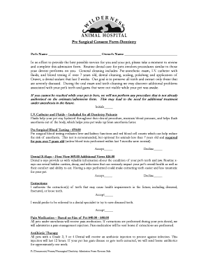Pre-Surgical Consent Form for Pet Dentistry