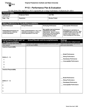 Virginia Tech Performance Plan & Evaluation