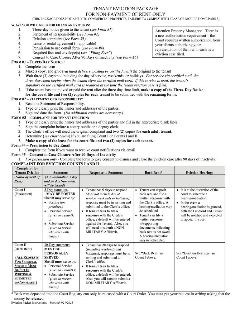 Fillable Online Eviction Packet Instructions NON PAYMENT (1) Fax