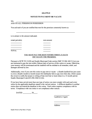 Seattle Notice to Pay Rent or Vacate