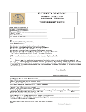 University of Mumbai Hostel Application Form