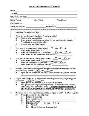 Social Security Questionnaire