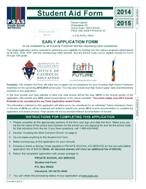 Student Aid Form 2014