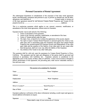 Personal Guarantee for Rental Agreement