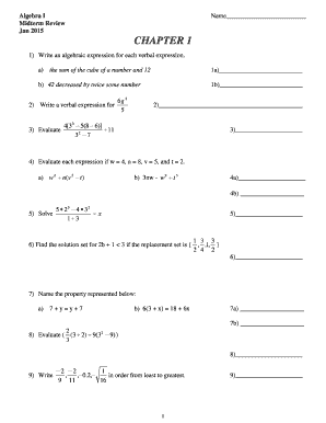 Algebra I Midterm Review