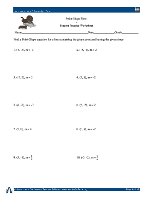 Point-Slope Form Student Worksheet