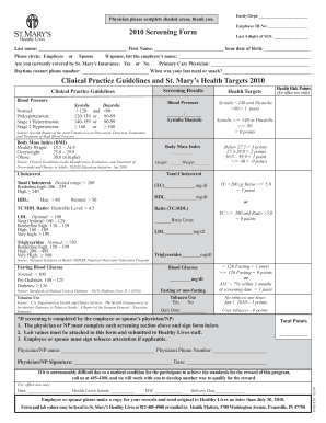 St. Mary's Health Screening Form