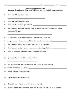 Igneous Rocks Worksheet Answer Key - Fill and Sign Printable Template Online