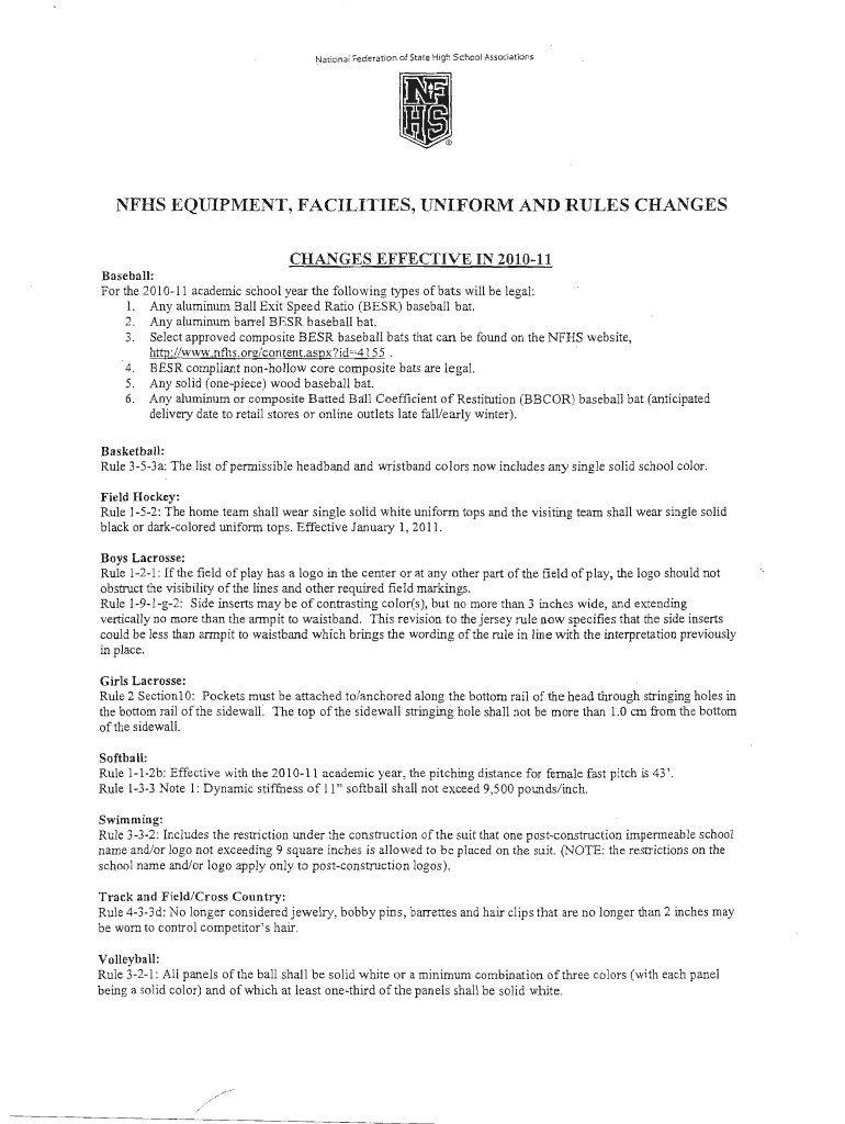 Fillable Online region10ct NFHS EQillPMENT, FACILITIES, UNIFORM AND