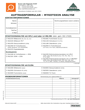 AUFTRAGSFORMULAR – MYKOTOXIN ANALYSE