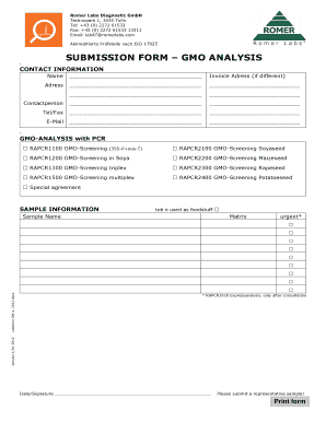 GMO Analysis Submission Form