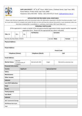 Application for Pro Bono Legal Assistance