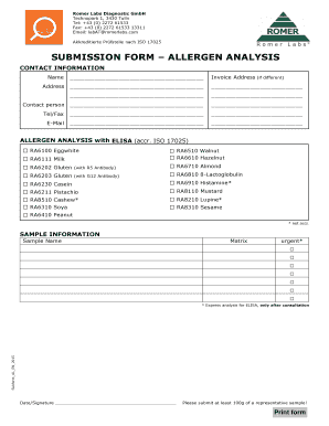 Allergen Analysis Submission Form