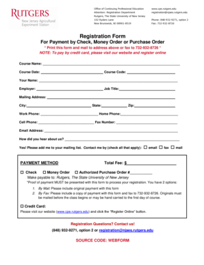 Rutgers Continuing Education Registration Form