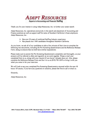 Candidate Pre-Screening Questionnaire and Reference Release Form