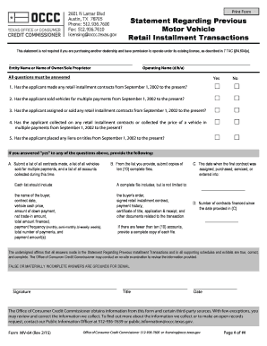 Texas Motor Vehicle Retail Installment Transactions Statement