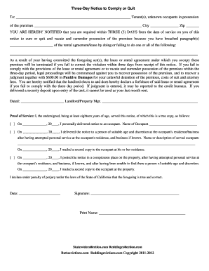 Three-Day Notice to Comply or Quit