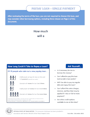 Texas Payday Loan Single Payment Agreement