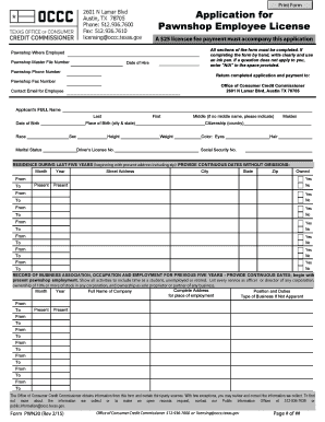 Texas Pawnshop Employee License Application