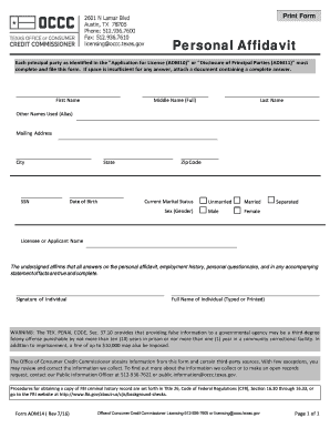 Texas Personal Affidavit Form ADM14