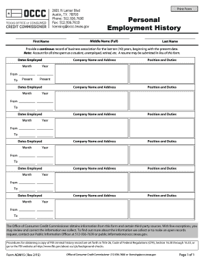 Texas Employment History Form