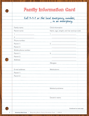 Babysitting Basics Family Information Card