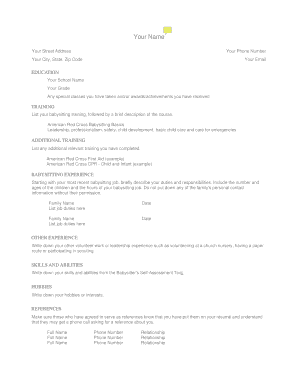 Babysitter Resume Template