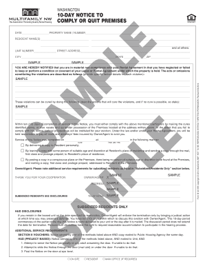 Washington 10-Day Notice to Comply or Quit Premises