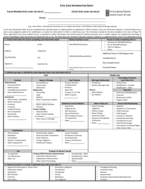 Civil Case Information Sheet