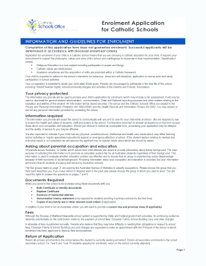 Catholic School Enrolment Application