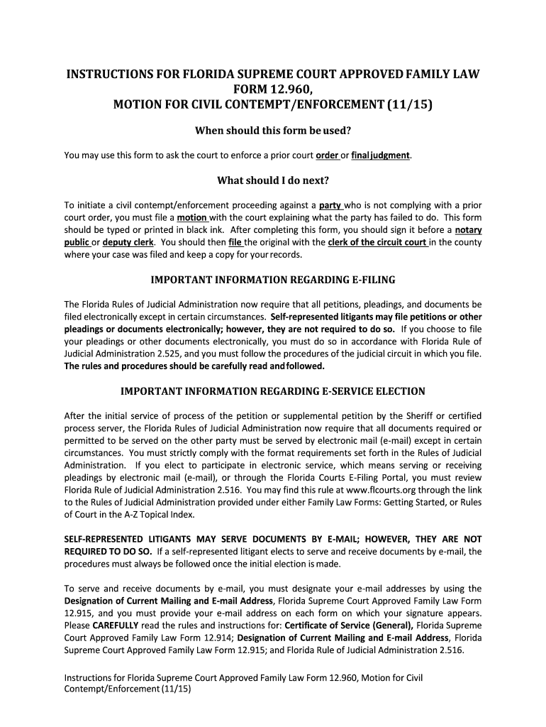 Fillable Online flcourts MOTION FOR CIVIL CONTEMPTENFORCEMENT (1115) Fax Email Print pdfFiller