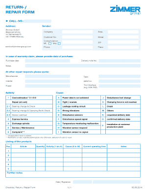 Zimmer GmbH Repair Form