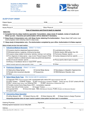 Sleep Study Order Form
