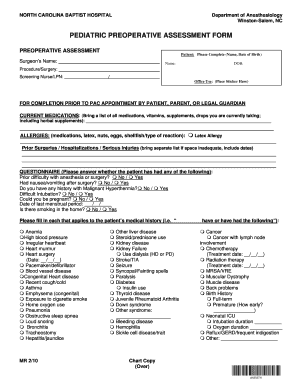 Pediatric Preoperative Assessment Form
