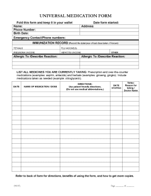 Universal Medication Form