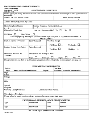 Edgerton Hospital Employment Application