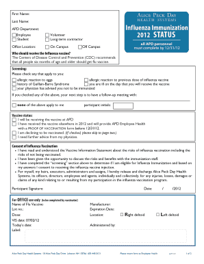 Influenza Vaccination Consent Form