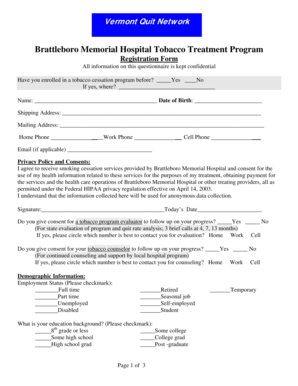 Vermont Quit Network Tobacco Treatment Program Registration Form