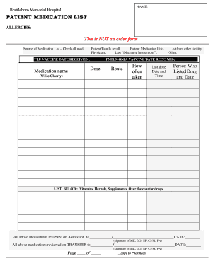 Patient Medication List Form