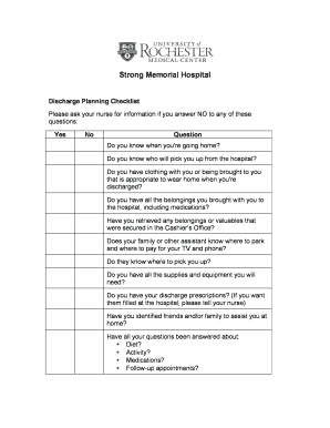 Discharge Planning Checklist