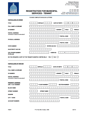 eThekwini Municipality Tenant Registration Form