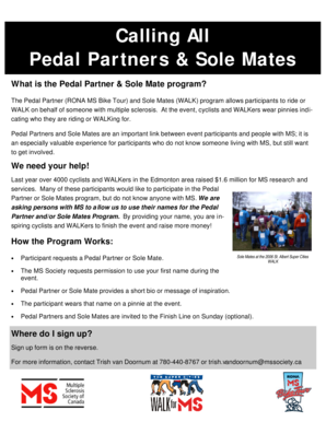 Pedal Partner & Sole Mate Program Sign Up Form