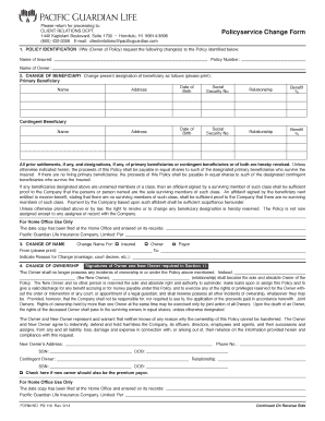 Pacific Guardian Life Insurance Policy Change Form