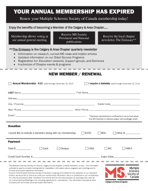 Multiple Sclerosis Society of Canada Membership Renewal Form
