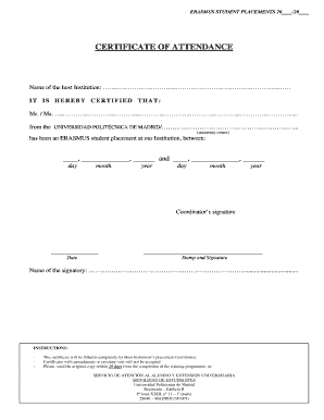 Erasmus Student Placement Certificate