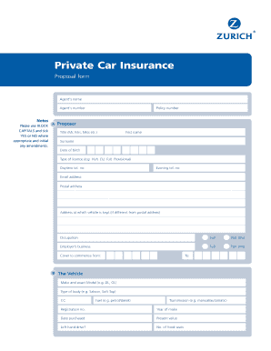 Private Car Insurance Proposal Form