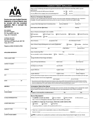American Airlines Corporate Travel Credit Application