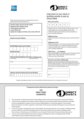 American Express Direct Debit Instruction Form