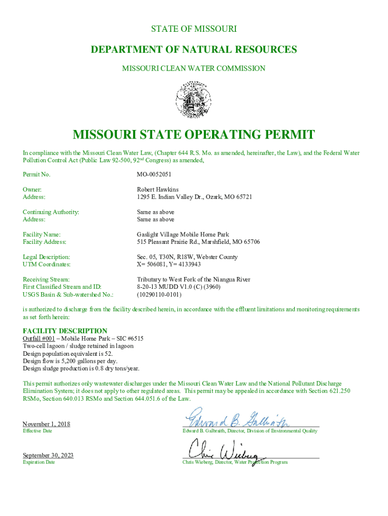 Fillable Online Stormwater Permits Missouri Department of Natural ResourcesStormwater Permits